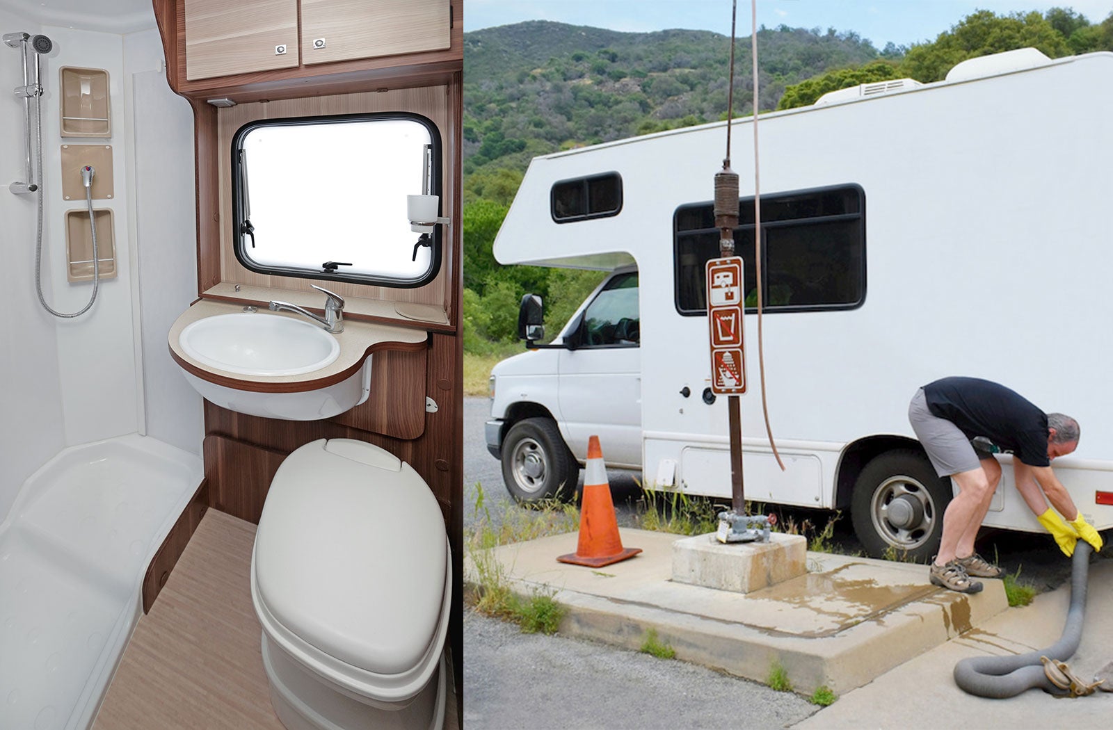 Portable RV/camper toilet and holding tank setup in Oceanside, California