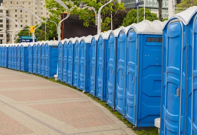 Seasonal porta potty units set up at a Oceanside, California venue